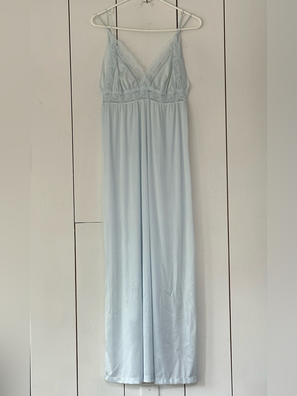 VTG Sears Lace Trim Maxi Slip Dress Nightgown Sz S Celestial Blue Ethereal